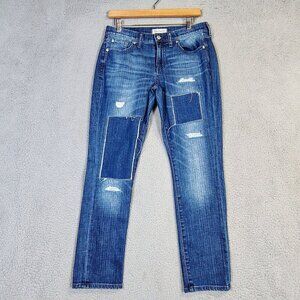 Madewell Jeans Womens 27 Blue Denim Slim Boyjean Distressed Patched Up Punk Rock